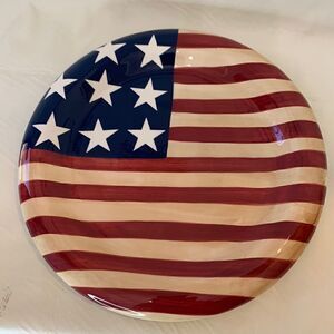 American Flag Bazzar Red White Blue 11 In Decorator Breast Cancer Donation Plate